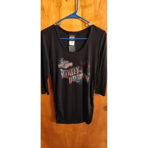 Harley Davidson Womens Black Graphic 3/4 Sleeve Top Tee Shirt Medium